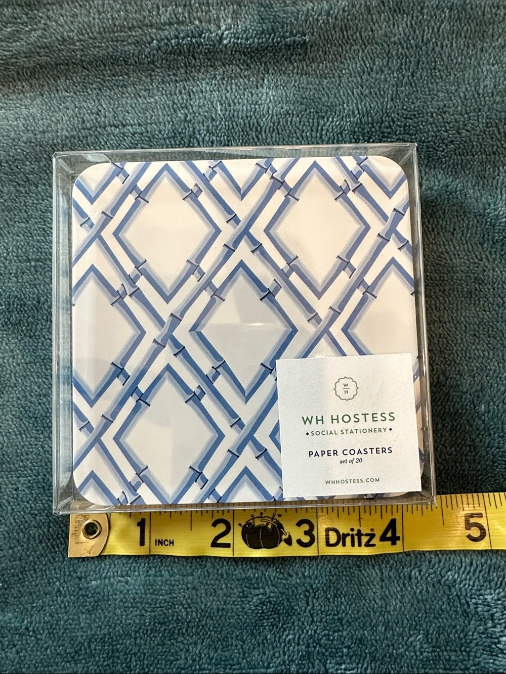 WH Hostess Blue Geometric Paper Coasters Set of 20-NWT